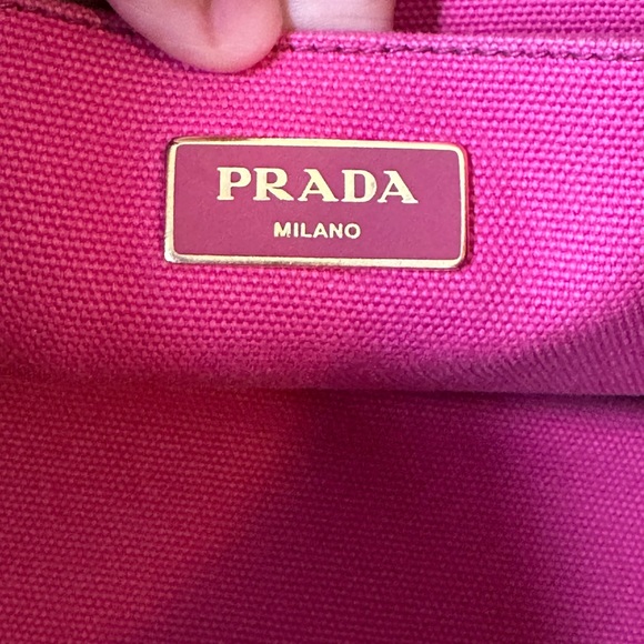 Prada Pink Canapa Canvas Logo Print Tote - Picture 2 of 13